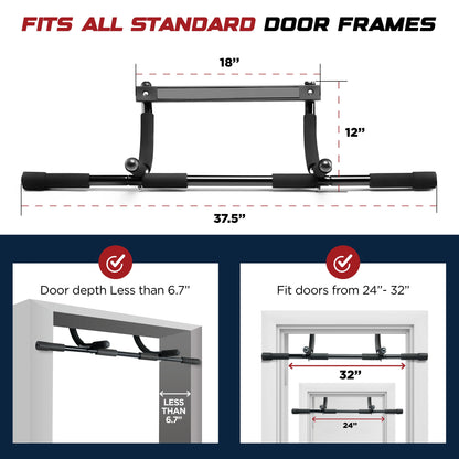 Heavy-Duty Pull Up Bar for Doorway – Multifunctional Chin-Up & Dip Bar Trainer for Home Gym – No Screws Needed, Fits Up to 32” Door Frames