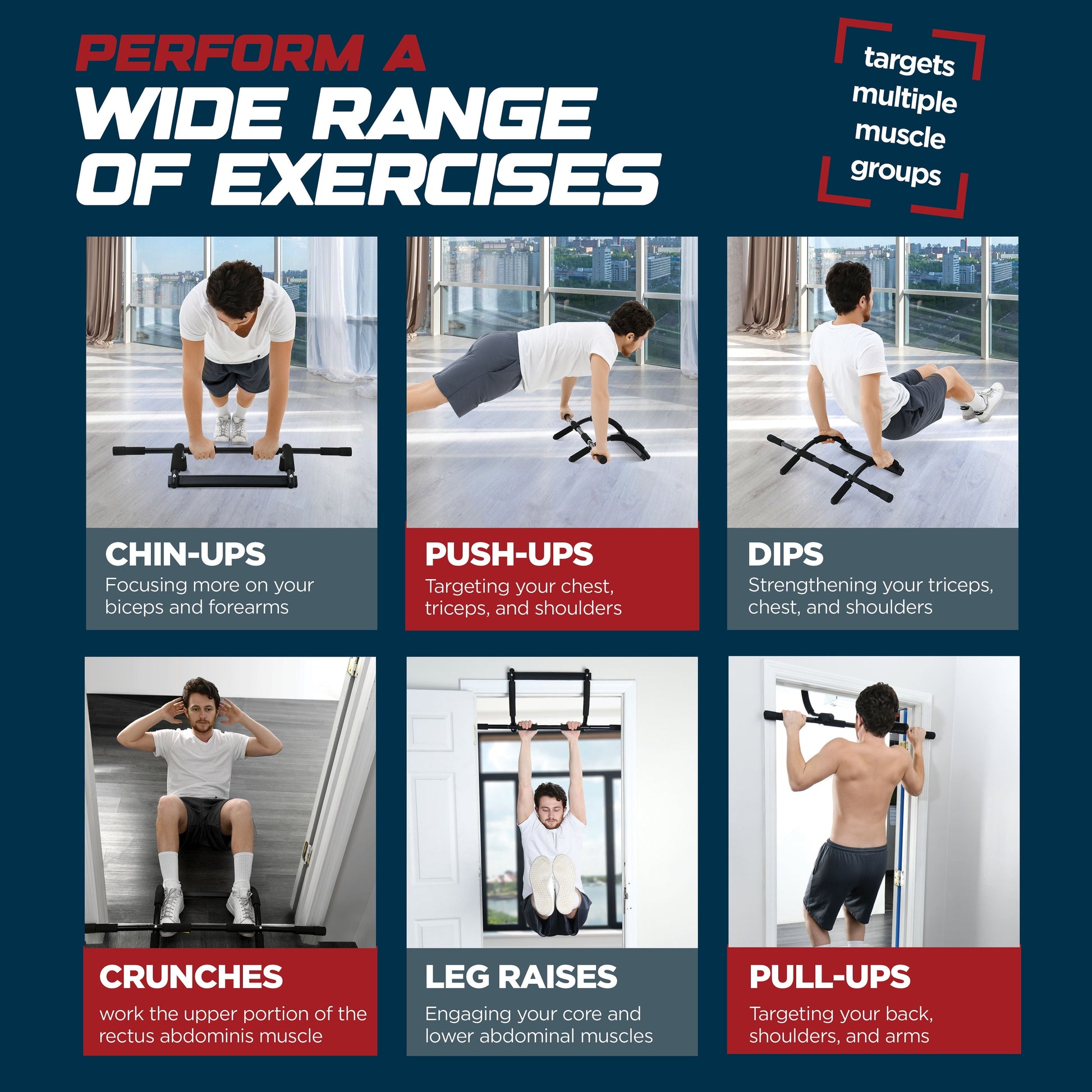 Heavy-Duty Pull Up Bar for Doorway – Multifunctional Chin-Up & Dip Bar Trainer for Home Gym – No Screws Needed, Fits Up to 32” Door Frames