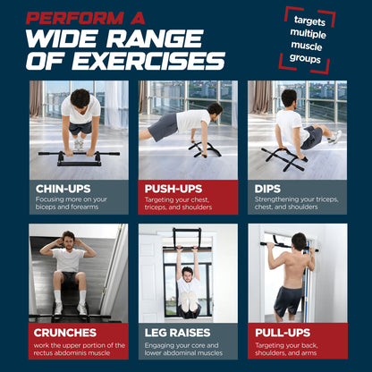 Heavy-Duty Pull Up Bar for Doorway – Multifunctional Chin-Up & Dip Bar Trainer for Home Gym – No Screws Needed, Fits Up to 32” Door Frames