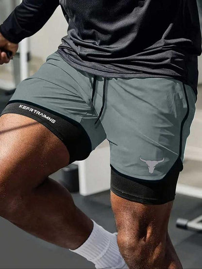 Men’s Regular Fit Bull Head Print Quick-Drying Breathable Training Shorts, Casual Gym Workout Shorts for Summer, Comfortable Bottoms for Indoor/Outdoor Wear