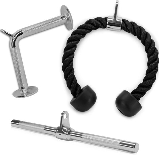 Tricep Press Down & LAT Pulldown Cable Machine Attachment Set – Cable Accessories for Home Gym Workouts