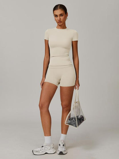 Women’s Ribbed Crop Top & High-Waist Shorts Set – Quick-Dry Activewear for Yoga, Gym, Running & All-Season Workouts