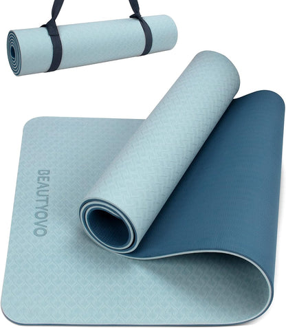 Yoga Mat with Strap (1/3 Inch Extra Thick, Non-Slip, TPE Material)