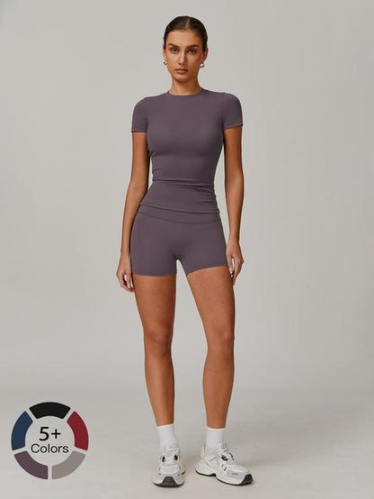 Women’s Ribbed Crop Top & High-Waist Shorts Set – Quick-Dry Activewear for Yoga, Gym, Running & All-Season Workouts