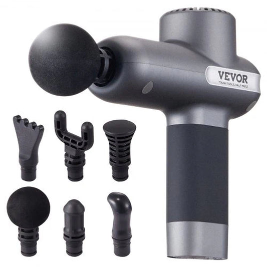 VEVOR Deep Tissue Massage Gun – Handheld Percussion Massager for Athletes with 5 Speeds, 6 Heads & 2500mAh Battery for Pain Relief & Muscle Recovery