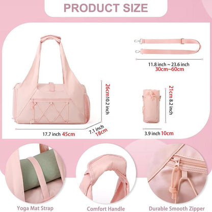 Yoga Mat Bag with Shoe Compartment & Wet Pocket, Sport Yoga Gym Tote Bag with Yoga Strap, Travel Carryall for Yoga Essentials