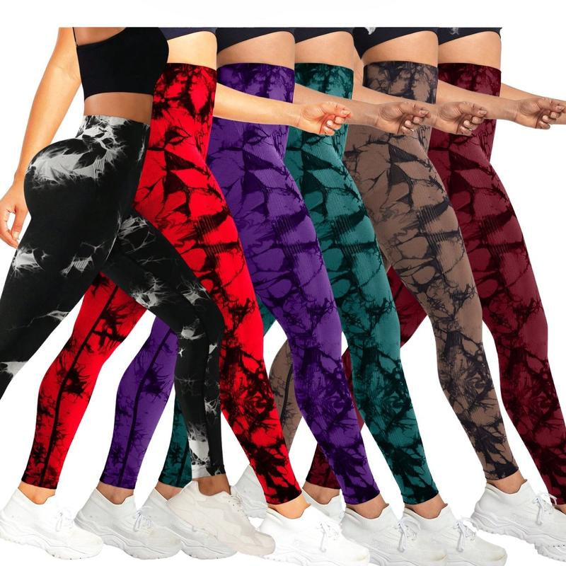 6-Pack Tie-Dye High-Waisted Leggings for Women – Squat-Proof, Rear-Lifting Tummy Control Yoga & Workout Pants