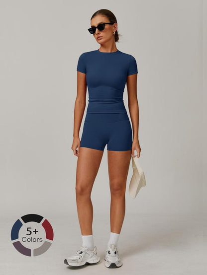 Women’s Ribbed Crop Top & High-Waist Shorts Set – Quick-Dry Activewear for Yoga, Gym, Running & All-Season Workouts