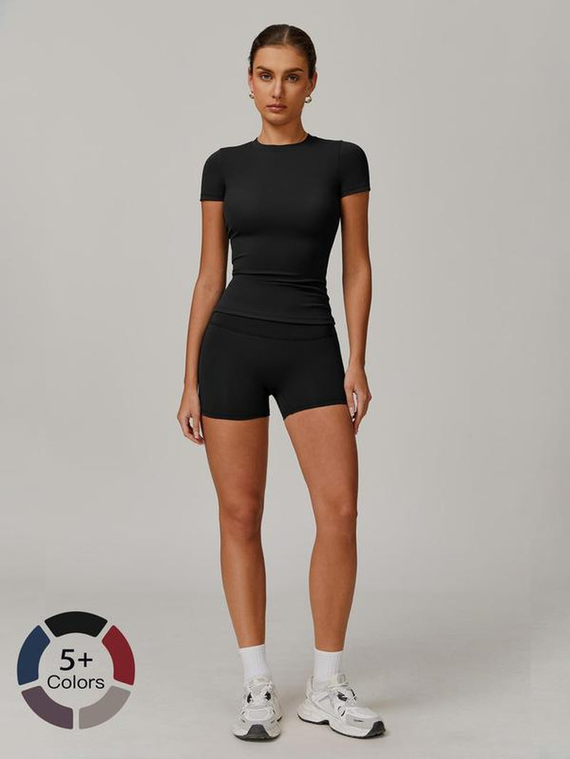 Women’s Ribbed Crop Top & High-Waist Shorts Set – Quick-Dry Activewear for Yoga, Gym, Running & All-Season Workouts