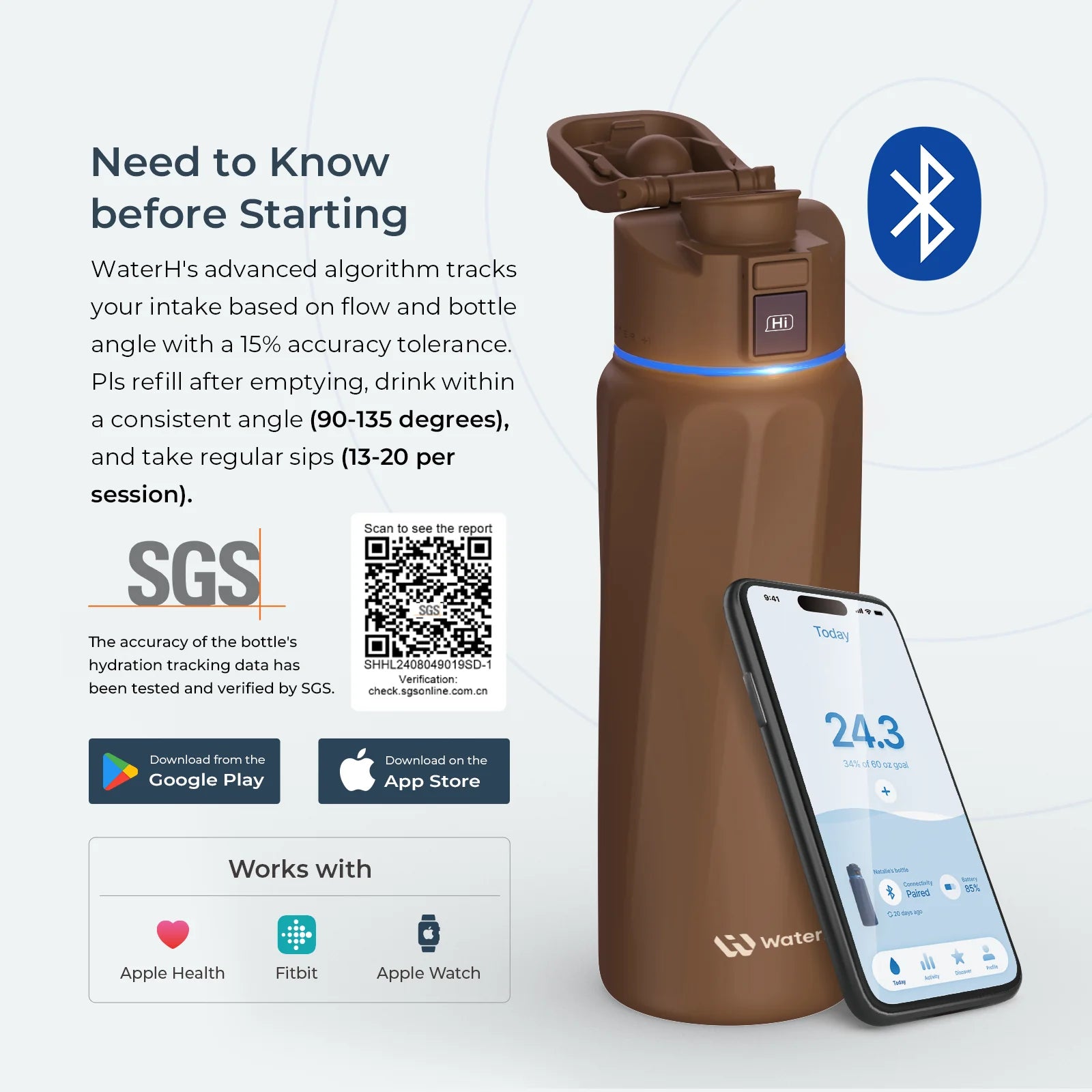 WaterH Boost Smart Water Bottle – 32oz Hydration Tracker with App, LED Reminders & 24-Hour Temperature Control