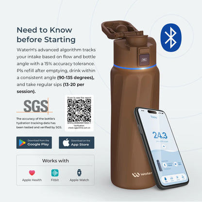 WaterH Boost Smart Water Bottle – 32oz Hydration Tracker with App, LED Reminders & 24-Hour Temperature Control