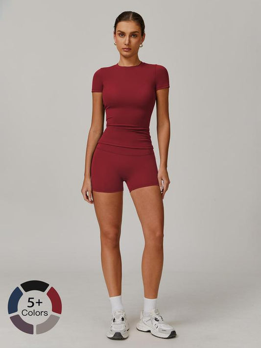 Women’s Ribbed Crop Top & High-Waist Shorts Set – Quick-Dry Activewear for Yoga, Gym, Running & All-Season Workouts