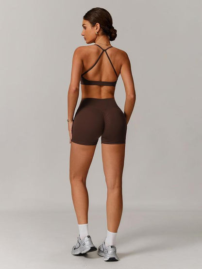 Women’s Solid Crop Sports Top & High Waist Shorts Tracksuit Set, Breathable Quick Dry Activewear for Yoga, Gym, Workout, Running, All-Season Sportswear for Ladies