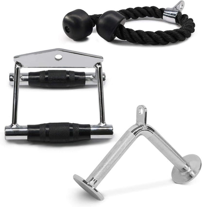 Tricep Press Down & LAT Pulldown Cable Machine Attachment Set – Cable Accessories for Home Gym Workouts