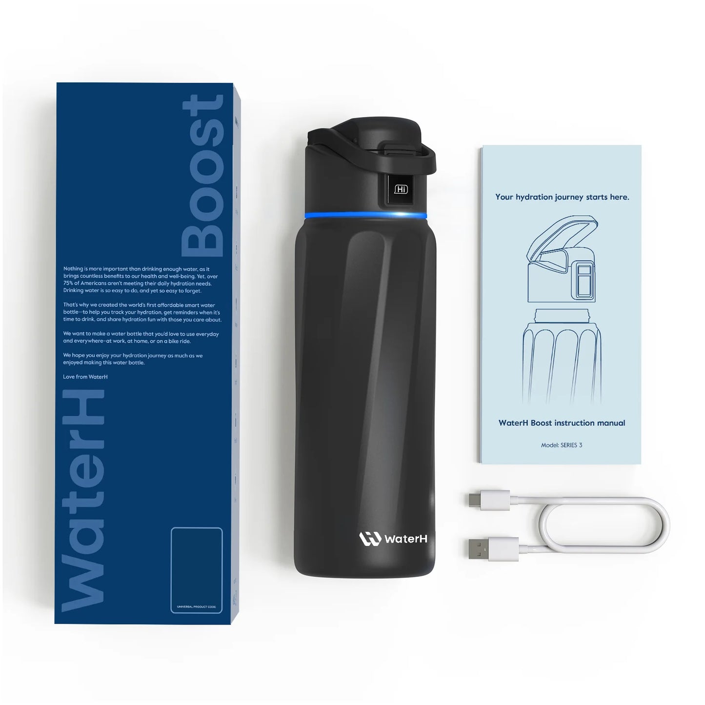 WaterH Boost Smart Water Bottle – 32oz Hydration Tracker with App, LED Reminders & 24-Hour Temperature Control