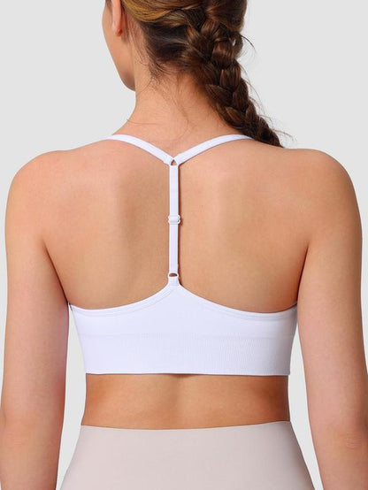 Women's Solid Color Sports Bra with Adjustable Y-Back Straps