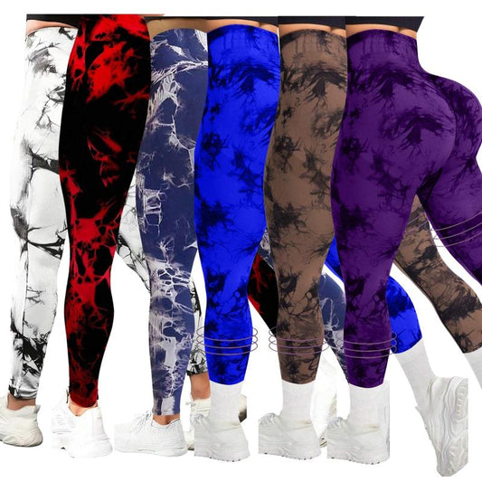 6-Pack Tie-Dye High-Waisted Leggings for Women – Squat-Proof, Rear-Lifting Tummy Control Yoga & Workout Pants