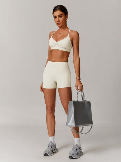 Women’s Solid Crop Sports Top & High Waist Shorts Tracksuit Set, Breathable Quick Dry Activewear for Yoga, Gym, Workout, Running, All-Season Sportswear for Ladies