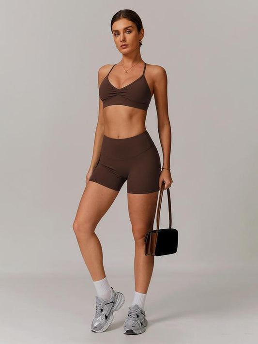 Women’s Solid Crop Sports Top & High Waist Shorts Tracksuit Set, Breathable Quick Dry Activewear for Yoga, Gym, Workout, Running, All-Season Sportswear for Ladies