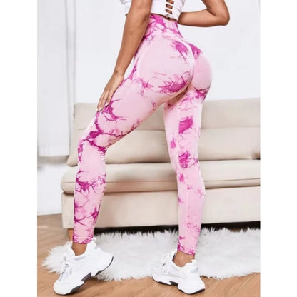 Seamless High-Waist Tie-Dye Leggings for Women – Butt-Lifting Yoga Pants for Running, Workout & Fitness