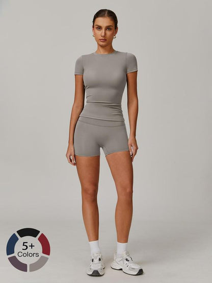 Women’s Ribbed Crop Top & High-Waist Shorts Set – Quick-Dry Activewear for Yoga, Gym, Running & All-Season Workouts