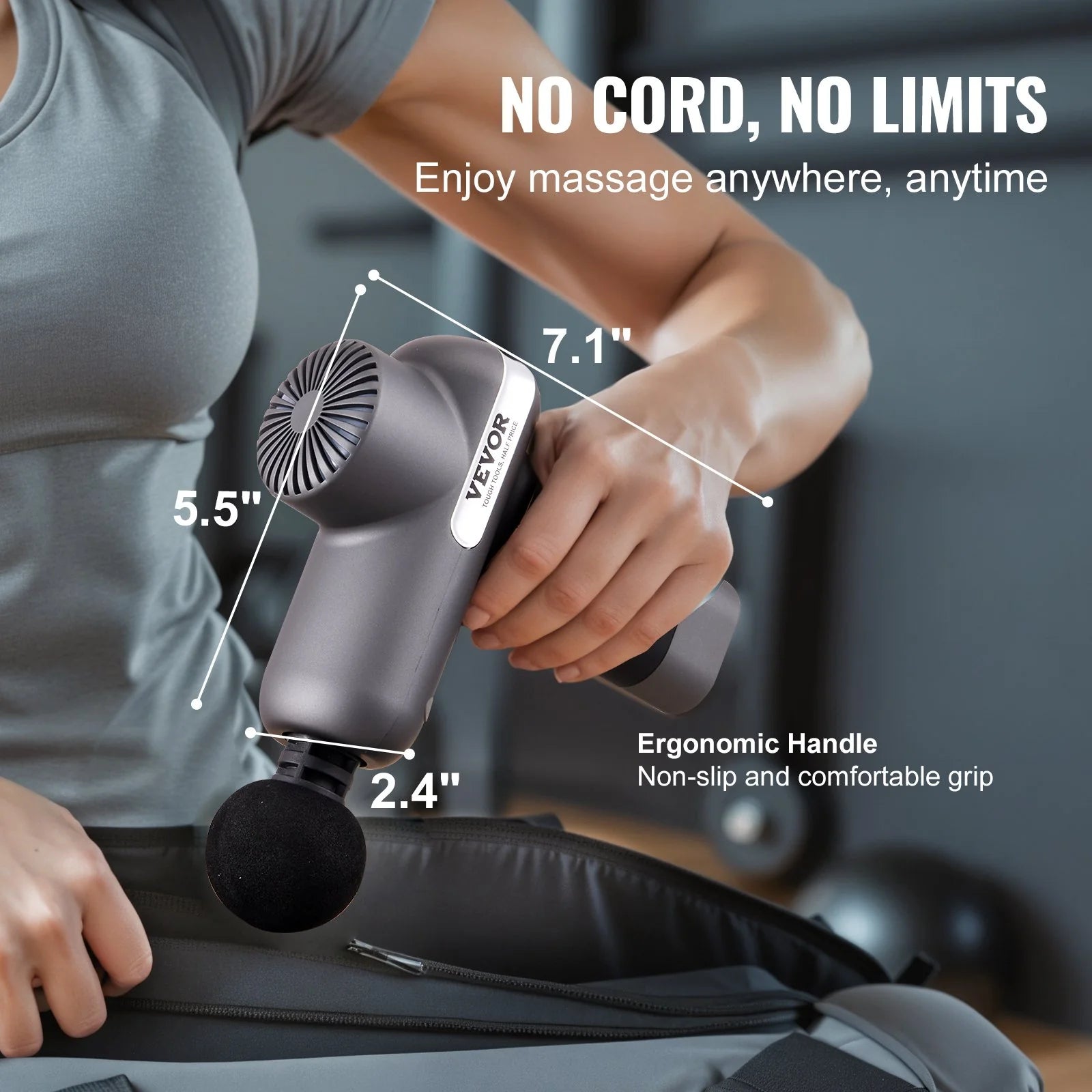 VEVOR Deep Tissue Massage Gun – Handheld Percussion Massager for Athletes with 5 Speeds, 6 Heads & 2500mAh Battery for Pain Relief & Muscle Recovery